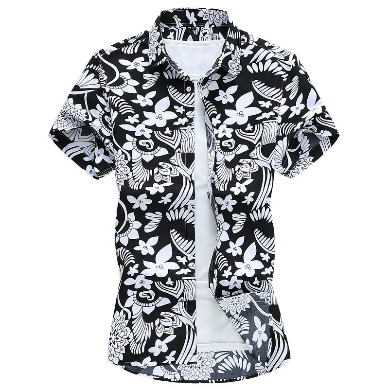 Гавайская рубашка мужская с коротким рукавом Пляжная блуза цветочным принтом