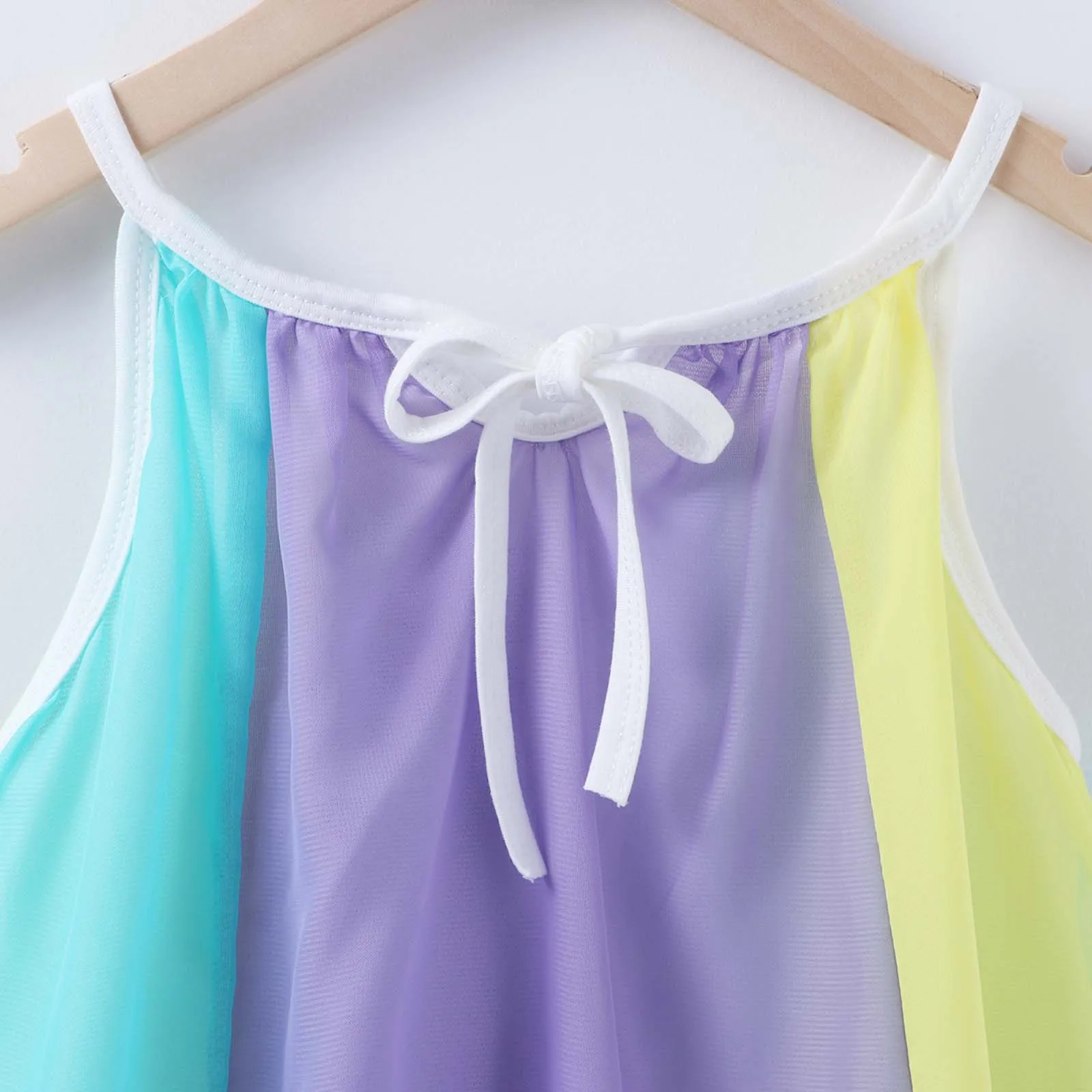 

Summer Girls Rainbow Skirt Stripe Stitching Sling Dress Princess Dress Soft And Comfortable(12m-5y)