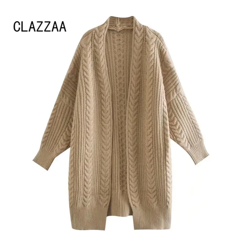 

Модный женский однотонный вязаный кардиган Clazzaa, винтажный Повседневный Женский вязаный свитер с длинным рукавом и открытым стежком
