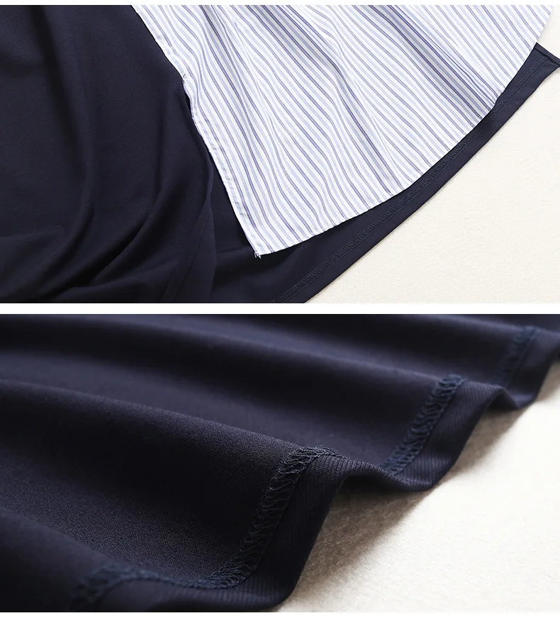 

2021 Spring Summer New Elegant Woman O Neck Short Sleeve Contarst Color Patchwork Loose Striped Dress for Ladies