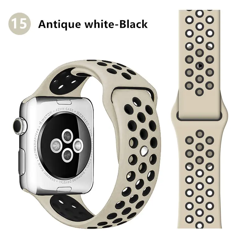antique white black Ремешок для apple watch band 44 мм 40 мм apple watch 5 4 3 2 iwatch band 42 мм 38 мм спортивный силиконовый браслет correa аксессуары для часов - Цвет ремешка: antique white black
