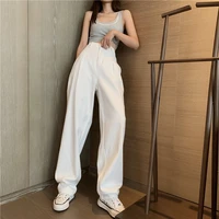 white woman jeans high waist wide leg denim clothing leisure black streetwear vintage harajuku all match full length pants