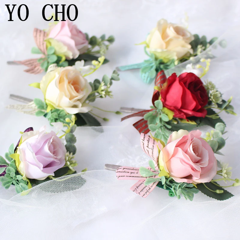 YO CHO свадебный цветок искусственный браслет бутоньерка для жениха брошь Шелковая