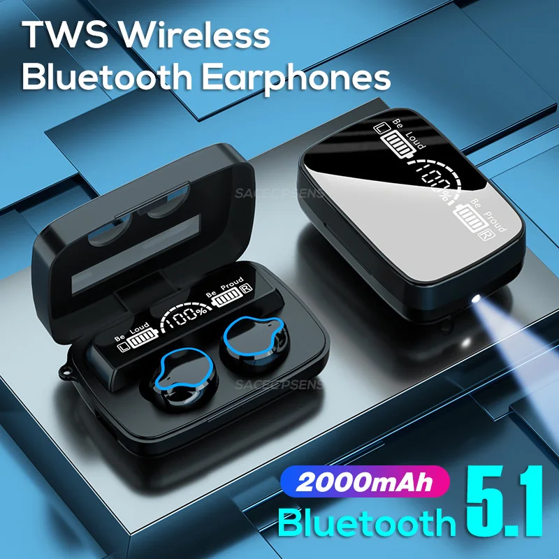 

TWS Bluetooth 5.1 Earphone 2000mAh Charging Box 9D Surround Sound Bass Waterproof
