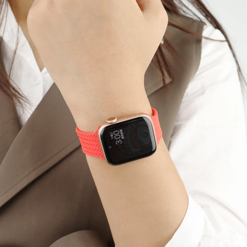 Ремешок силиконовый для Apple watch band 44 мм 40 38 42 эластичный браслет с плетеной