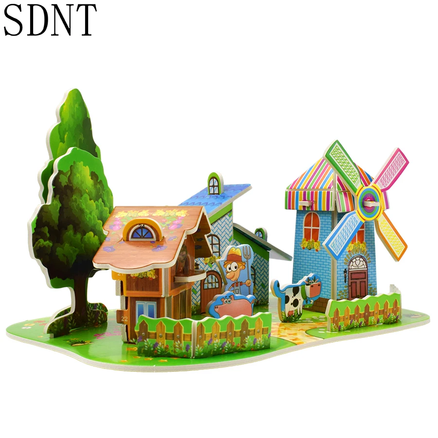 3D Пазлы детские развивающие игрушки сделай сам милый дом с животными Радуга