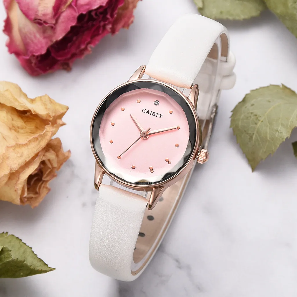 Модные Простые женские часы монохромный тонкий кожаный ремень наручные