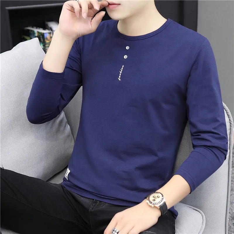 

T Shirt Men 2019 New Men's Long-sleeved T-shirt Men's Round Neck Pullover Youth Slim Bottoming Shirt Tshirt T Shirts