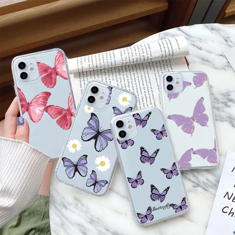 TPU For Samsung Galaxy A52 A51 A32 A70 A22 Quantum 2 S21 S20 FE S10e S10 Plus Ultra Lite A72 A50 A30S A71 Fashion Butterfly Case