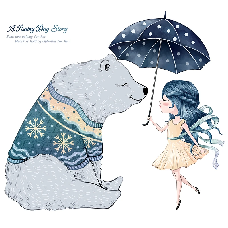 Настенные стикеры в спальню с изображением медведя и девушки обои креативная