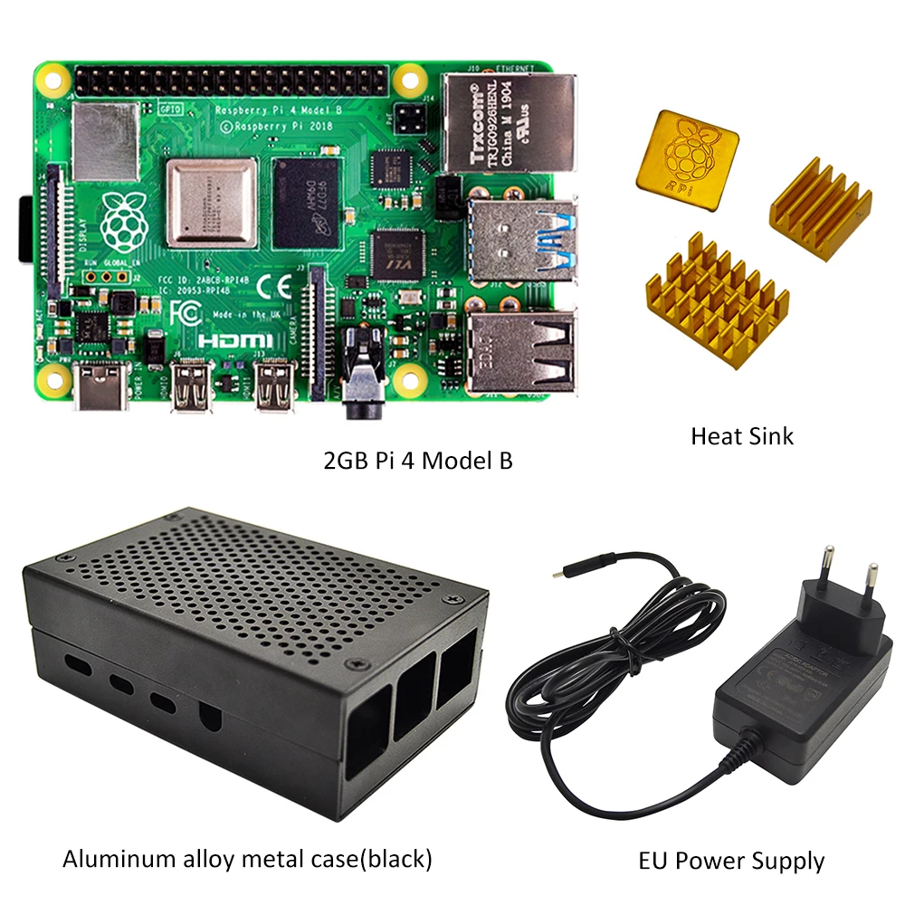 Raspberry Pi 4 Модель B 2 Гб комплект ОЗУ с чехлом из алюминиевого сплава (черный или