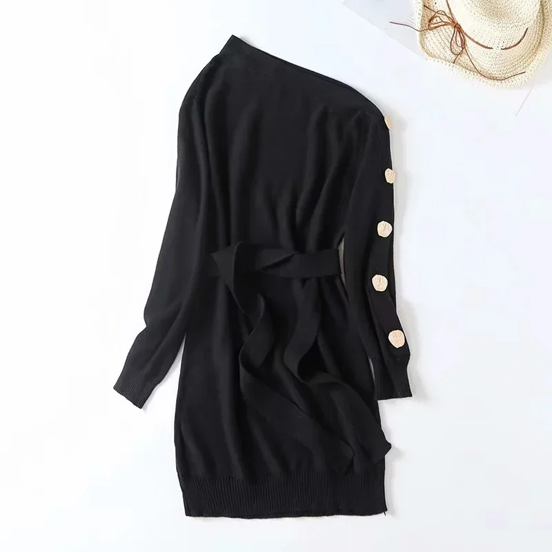 Winter Women Long Sleeve Loose Female Mini Sweater Dress Sexy Off Shoulder Knitting Elegant Sheath Short | Женская одежда
