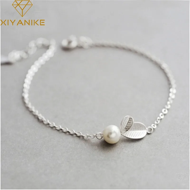 

XIYANIKE New Fashion 925 Sterling Silver Creative Elegant Pearl Leaves Bracelet for Women Couple Party Jewelry Adjustable