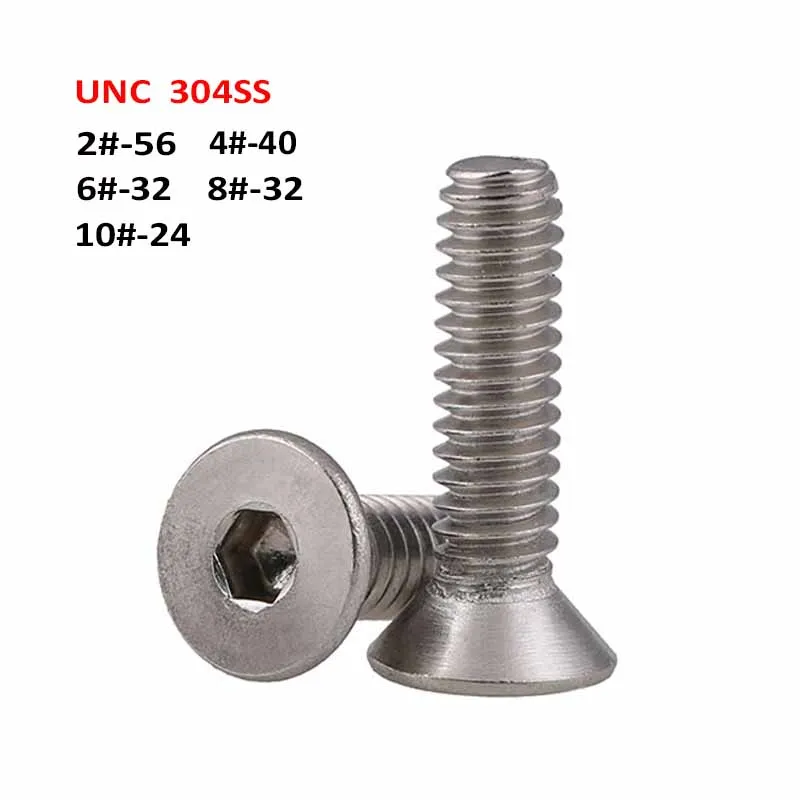 

304SS UNC Countersunk Head Hexagon Socket Screws 2#-56 4#-40 6#-32 8#-32 10#-24 American Standard Flat Head Allen Bolts