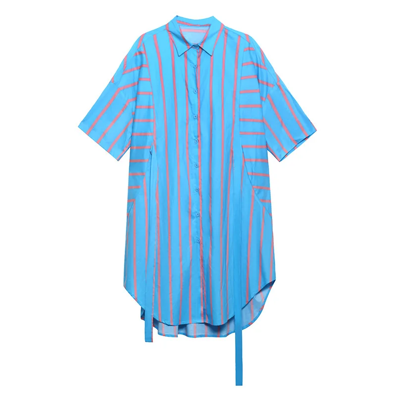 

QING MO Yellow Blue Women Striped Dress 2021 Summer Women Batwing Sleeve Dress Female Irregular Dress Plus Size ZQY7121