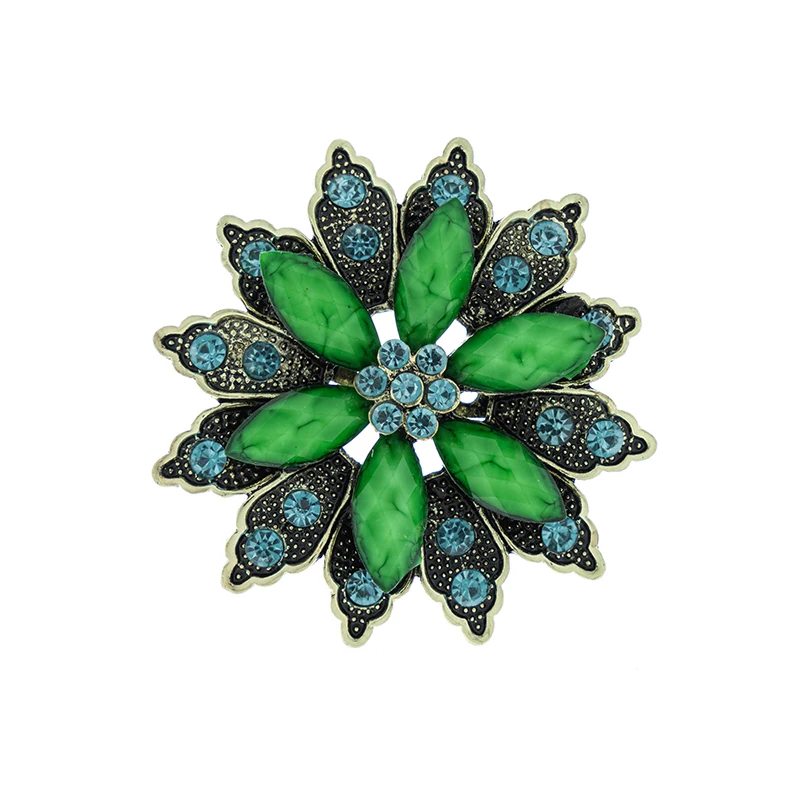 Ретро Модные ювелирные изделия оптом сплав смолы Стразы Цветок женская брошь для