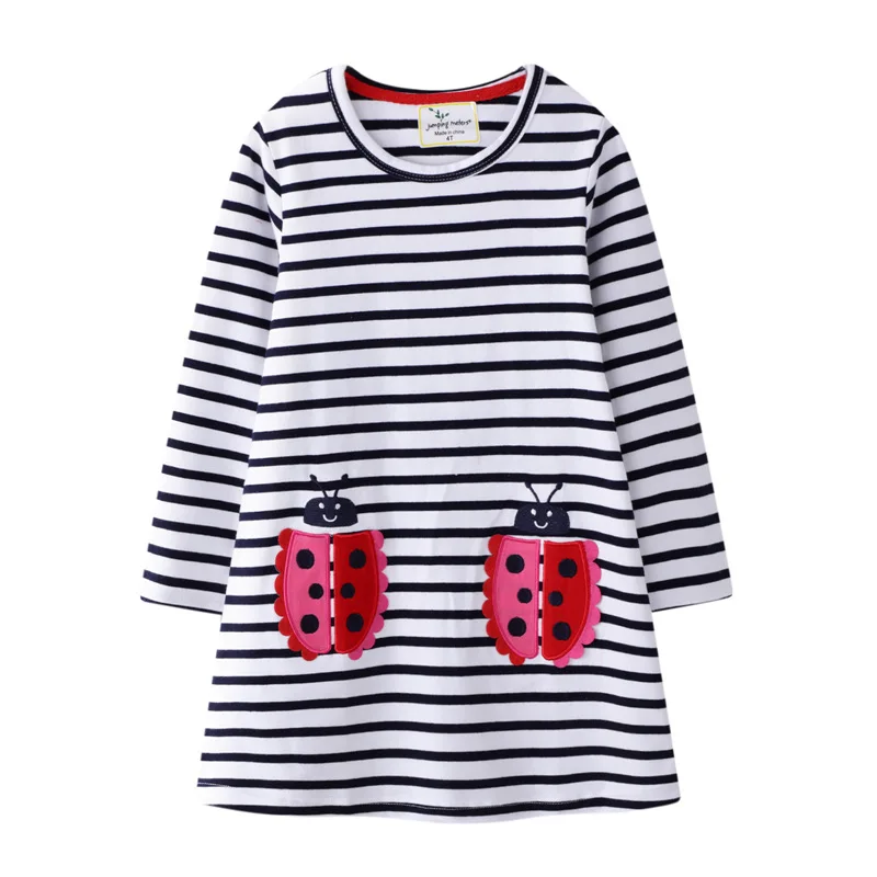 

New Arrival Girls Animals Dress for Autumn Casual School Snowman Baby Cotton Clothes Stripe Lovely Long Sleeve Kids Dress