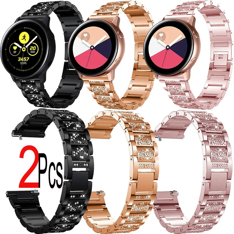 

Stainless Steel Diamond Band For Samsung Galaxy Active 2 40mm 44mm Watch 3 41mm 42mm Bracelet Smart Watch Strap 20mm Watchband