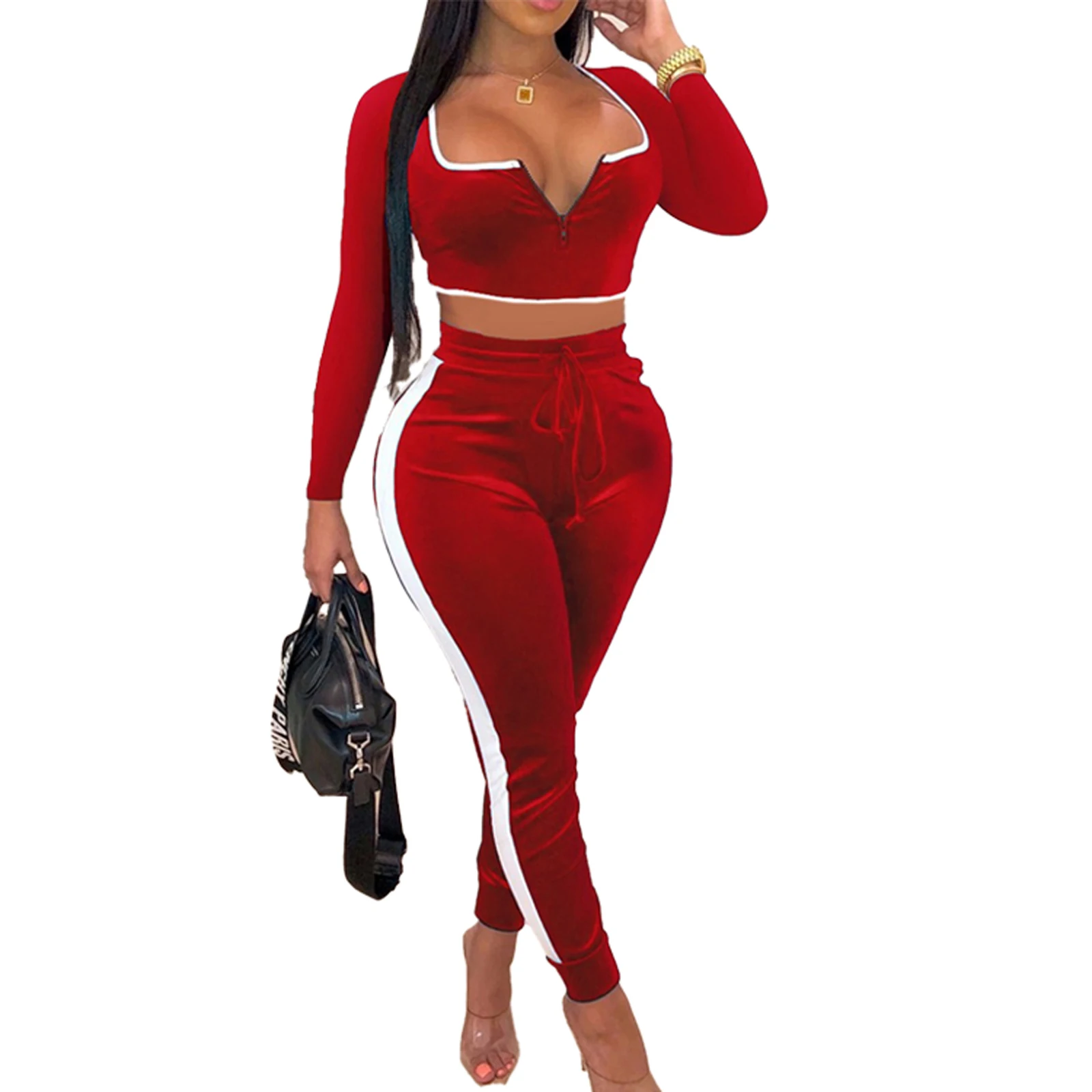 Женский костюм из 2 предметов замшевый комплект с глубоким V образным вырезом и