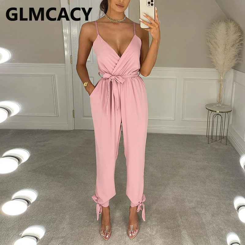

Spaghetti Strap V Neck Jumpsuit Solid Casual Sweet Overalls