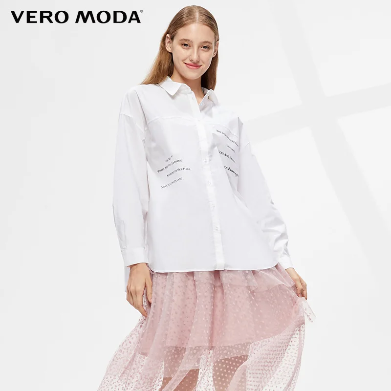 Vero Moda/зимняя женская рубашка на осень и зиму 100% хлопок прямая с буквенным принтом