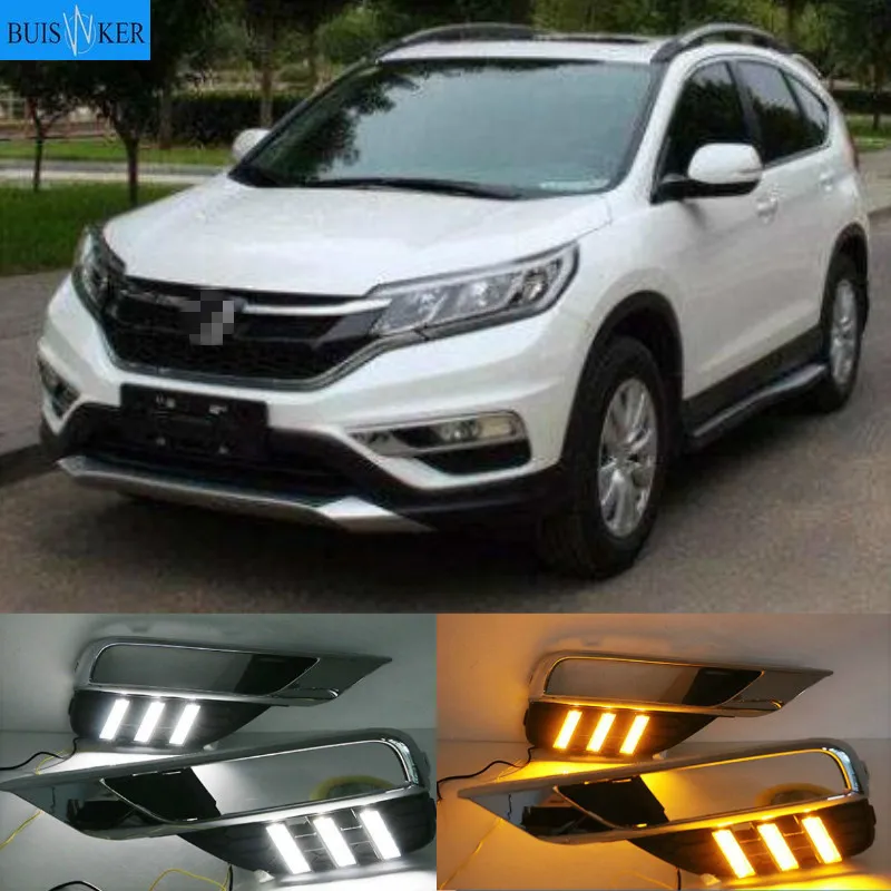 2pcs LED Car DRL daytime running light For Honda CRV CR-V 2015 2016 Bumper Front Fog lamp Turn Signal yellow