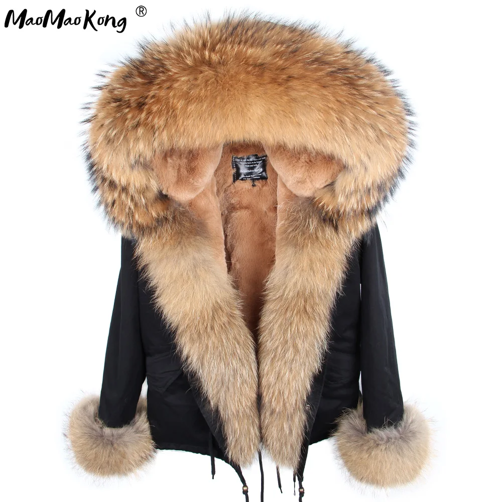 

LIBIELIY natural real fox fur collar winter jacket fux fur lining short Woman's parkas fur coat