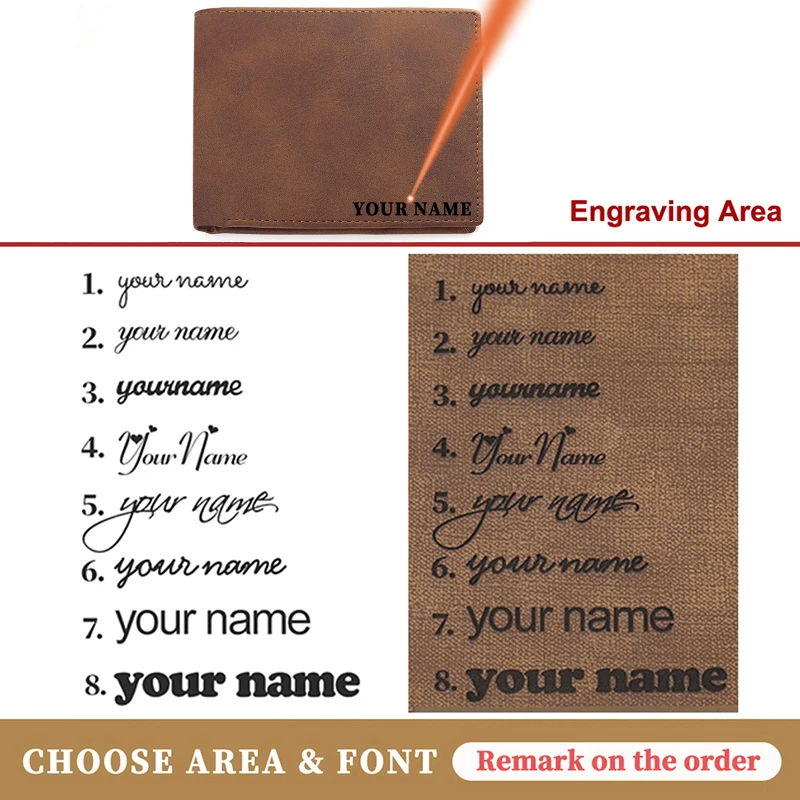 Customized Name Personalized Gift Men's PU Leather Simple Laser Bi-Fold Short Retro Brown Horizontal Ultra-thin Wallet