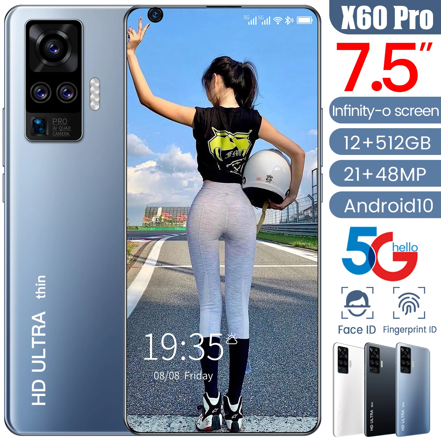 

X60 Pro fingerprint unlocking 7.5-inch high-definition large screen Android 10.0 large capacity 512G 5600mAh mobile phone