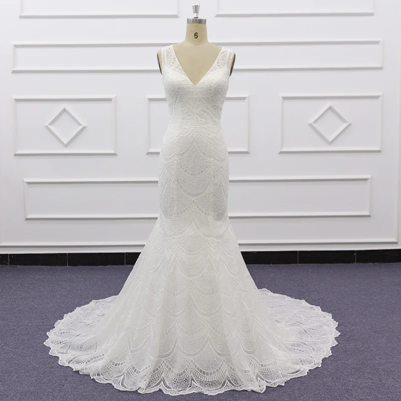 Eslieb Bridal Gowns Long Train Princess Vestido Novia Mermaid Wedding Dress Straps Lace Applique High Quality Custom SJ229