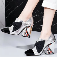 new women genuine leather chunky high heels party platform pumps shoes female slip on low top square toe mary janes casual shoes
