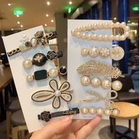 1set handmade pearls hair clips pin for women fashion geometric flower barrettes headwear girls sweet hairpins hair accessorie