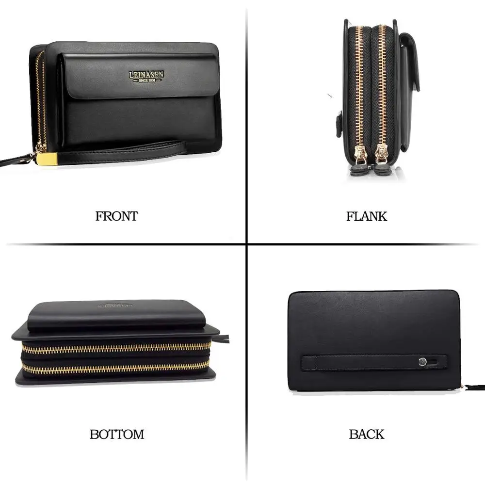 Мужская и женская сумка клатч кожаная сумочка на запястье кошелек двойной молнии