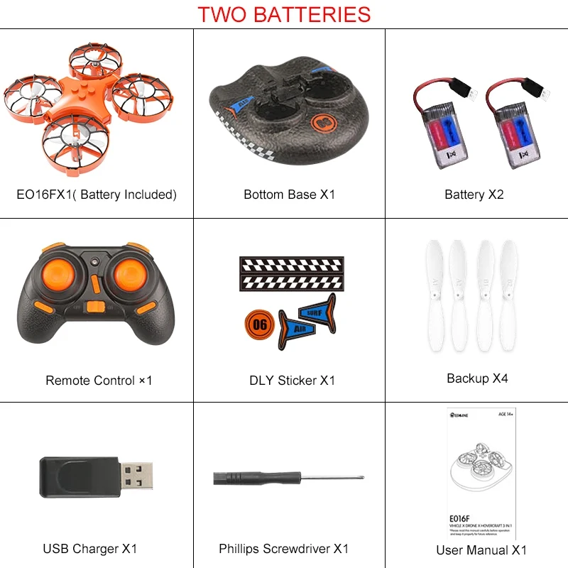 Two Batteries Eachine E016F 3-в-1 ЕНП Летающий воздушный лодка Land режим вождения Съемный один ключ возврата RC Квадрокоптер RTF - Цвет: Two Batteries