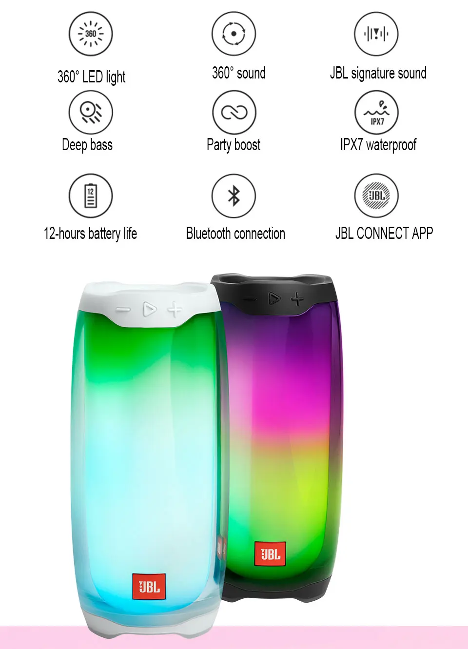 

PULSE4 Potable Wireless Bluetooth Light Show Speaker Stereo Sound with LED light Party Boost APP IPX7 Waterproof (Full Screen)