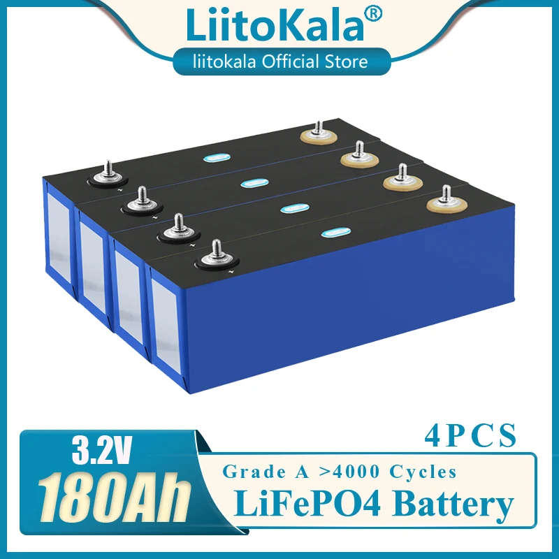 

4PCS LiitoKala 3.2V 180Ah Lifepo4 battery 3.2v lithium iron phosphate Grade A diy 12v 24v Solar storage Electric car Golf cart
