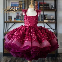 wine red girls puffy princess ball gowns lace up back girls ballet puffy dresses butterfly lace applique infant baby tutu dress