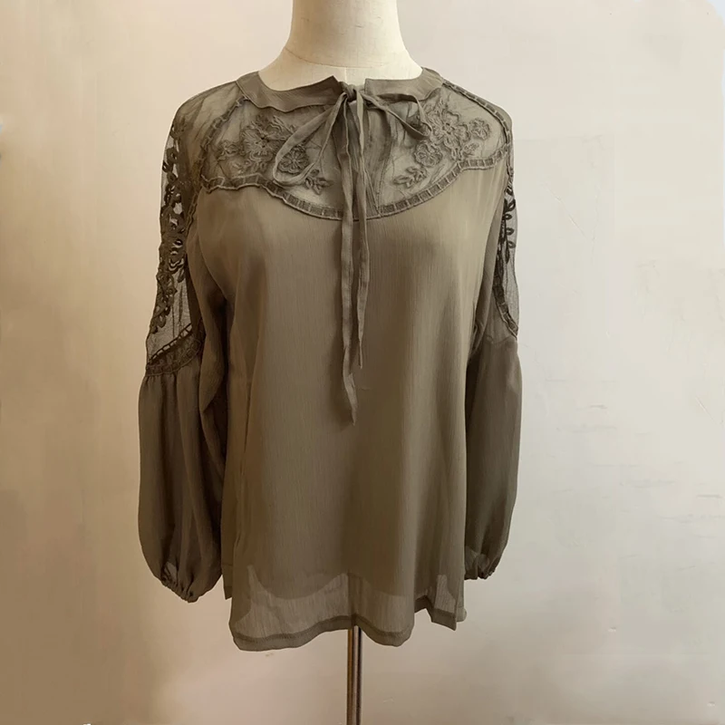 Женская белая шифоновая сетчатая кружевная блузка топы черные прозрачные