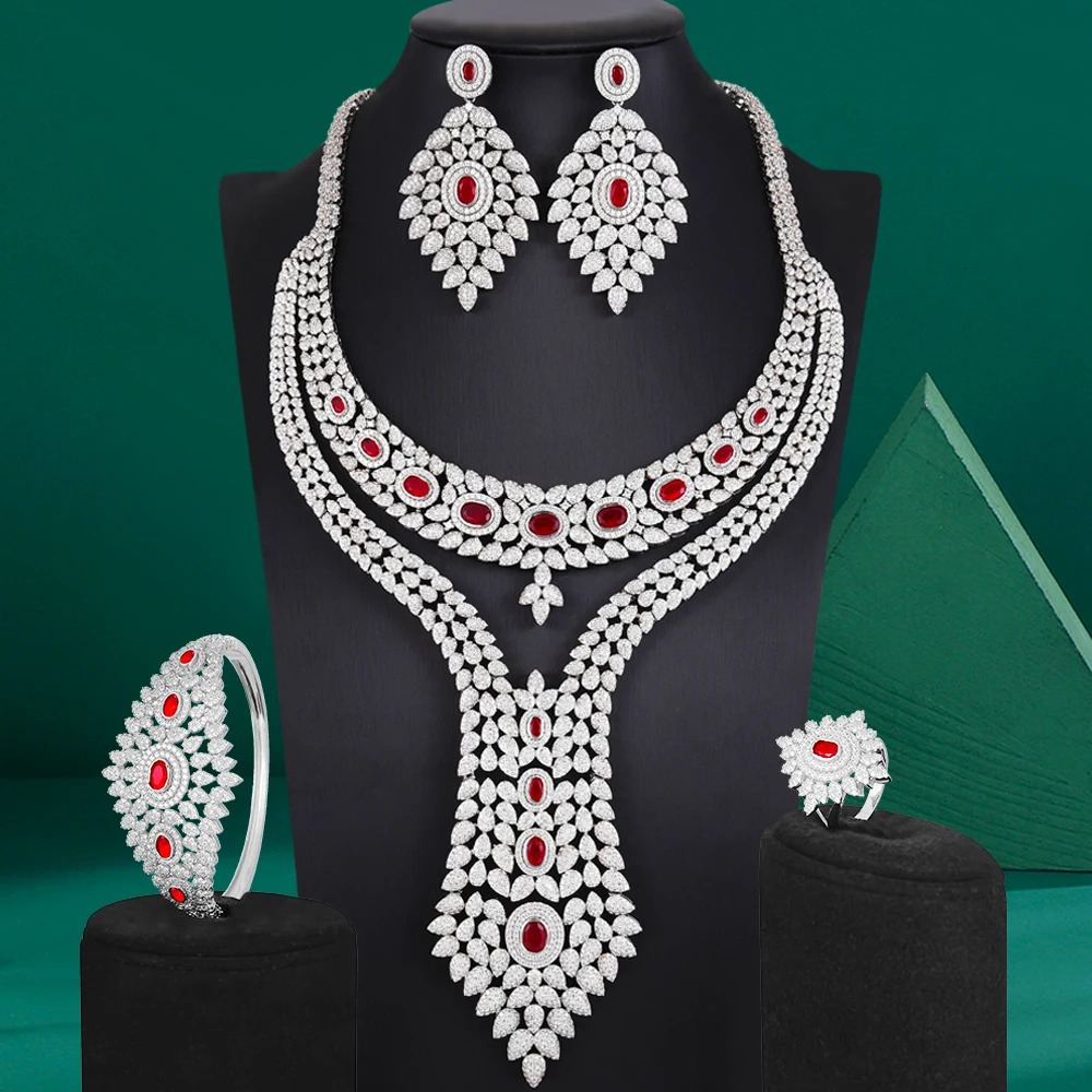

missvikki Luxury Dubai Azerbaijan Exotic Style Big Necklace Bangle Earrings Ring Jewelry Sets For Women Wedding High Quality