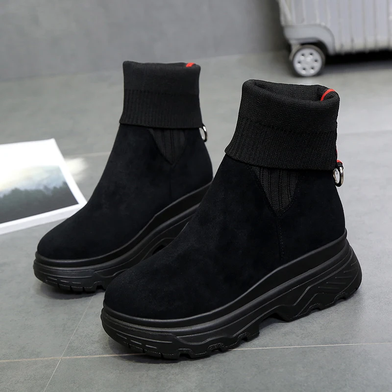 Женские ботинки на плоской платформе с круглым носком сезон осень-зима 2019 года