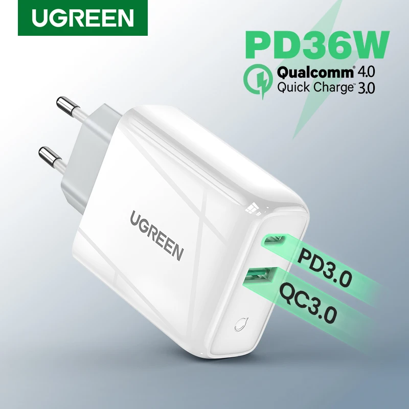 Ugreen 36W Fast USB Charger Quick Charge 4.0 3.0 Type C PD Fast Charging for iPhone 13 USB Charger with QC 4.0 3.0 Phone Charger