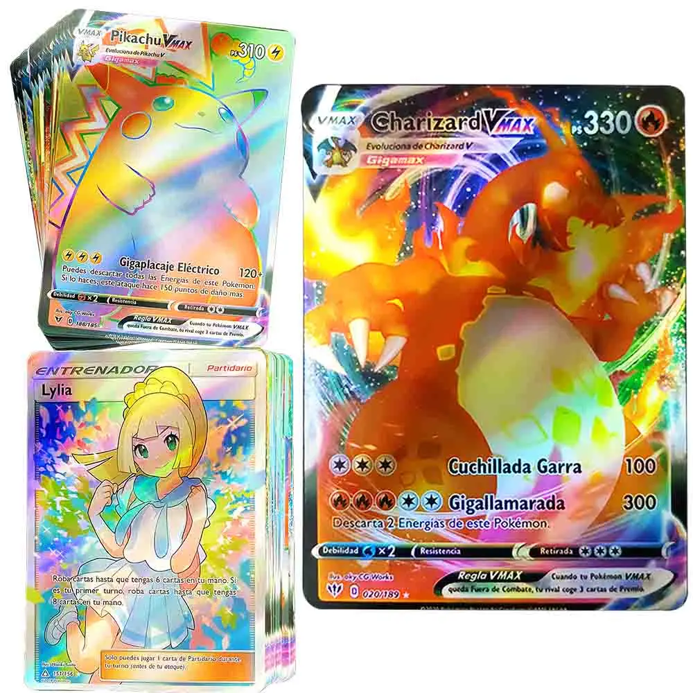 Juego de cartas de Pok&eacute;mon espa&ntilde;ol para ni&ntilde;os, 55 Uds., entrenador brillante VMAX, Charizard hologr&aacute;fica, Espa&ntilde;a-0