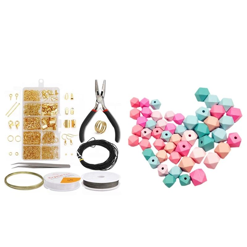 

1 Set 15mm Geometric Faceted Octagonal Wooden Beads & 1 Set Diy Earrings Accessories Earrings Material Beads Pliers Set