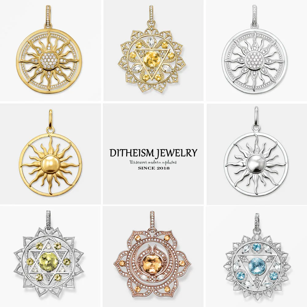 

Gold Color Sun Pendants, Brand New Fashion Jewelry 925 Sterling Silver Ethnic Trendy Gift For Women Men Boy Girls Fit Necklace
