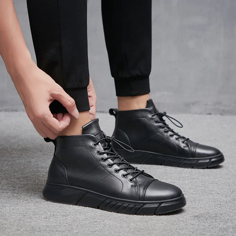 

Men Boots Ankle Boots Shoes Genuine Leather snow boots Man Punk with fur warm Casual winter boots men Equestr Botas Hombre