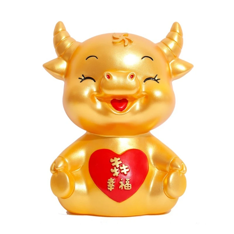 

2021 Ox Year Mascot Piggy Bank Money Boxes Storage New Year Home Decor Coin Bank R7RB