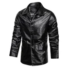 Мужской однобортный кожаный Тренч AIOPESON, повседневная однотонная длинная куртка,