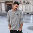 Мужская футболка с длинным рукавом KUEGOU, черная Винтажная футболка с длинным рукавом, модель 100%, 2022 хлопок, осень 60039