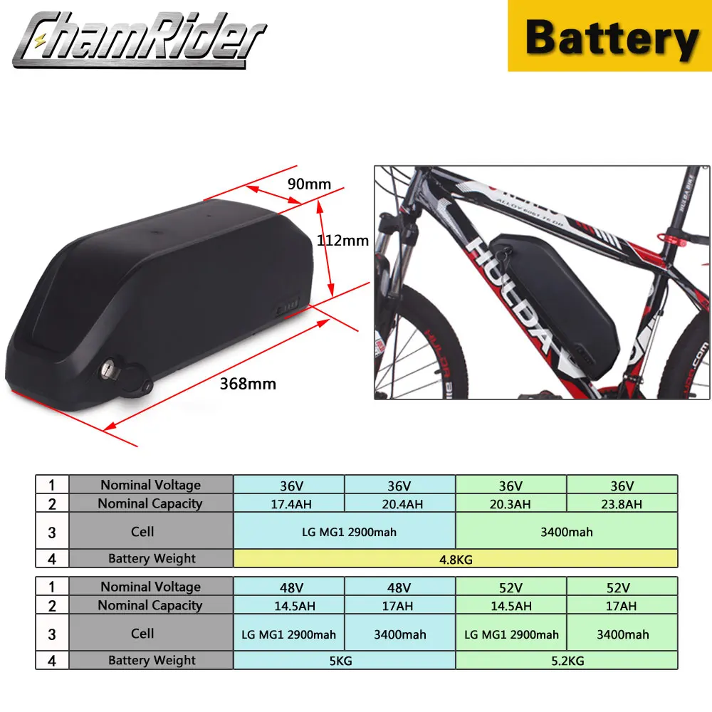 Аккумуляторная батарея Chamrider 250 Вт 350 36 В 48 52 в 17 Ач | Спорт и развлечения