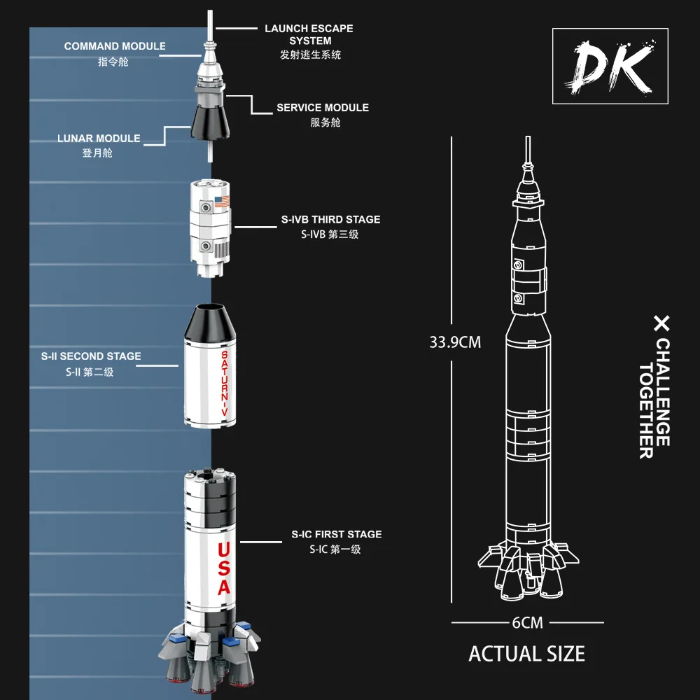 7022 Apollo Project Lunar Astronaut Saturn V Carrier Rocket Model Building Blocks Bricks Toys for Children | Игрушки и хобби